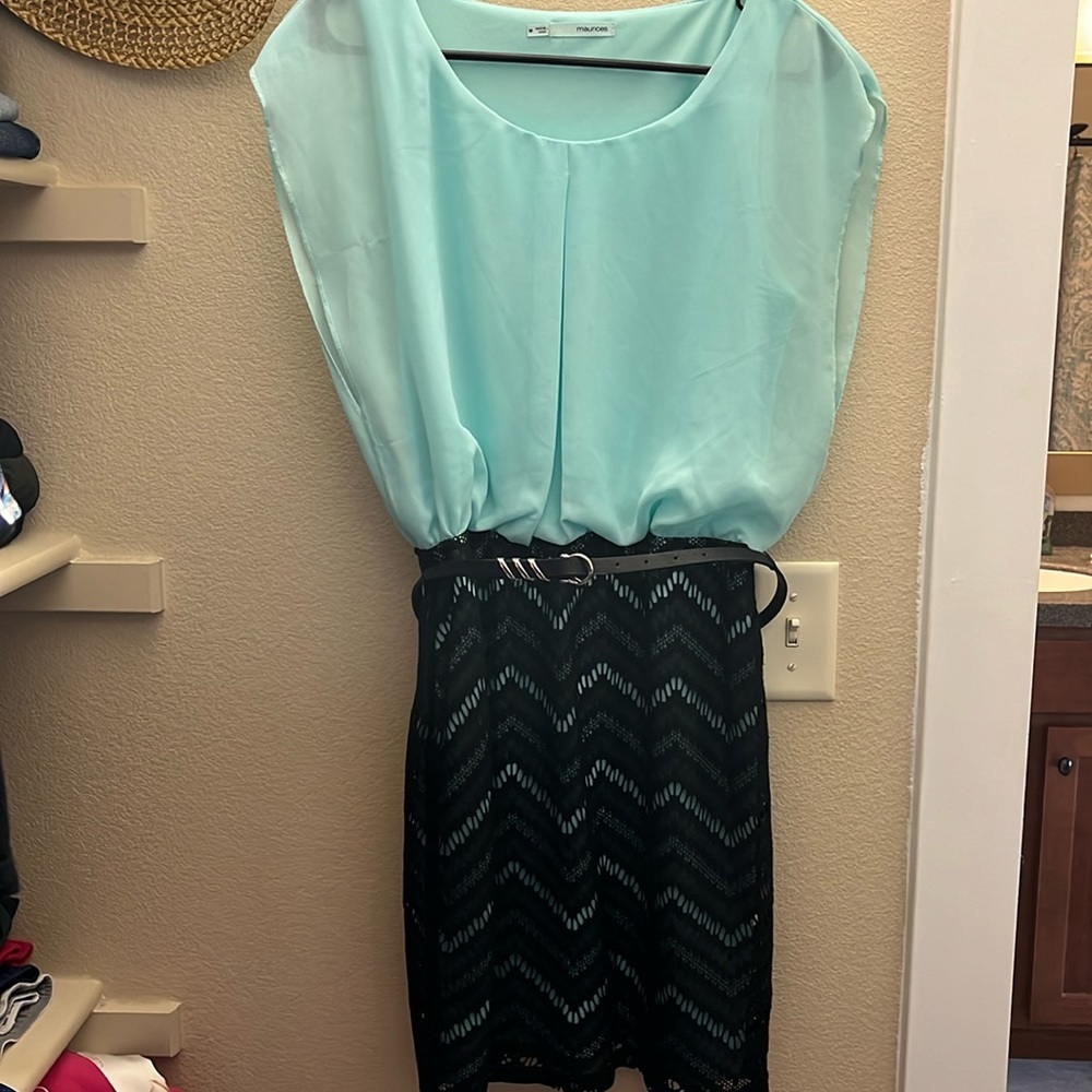 Maurice’s Black and Teal Belted Dress